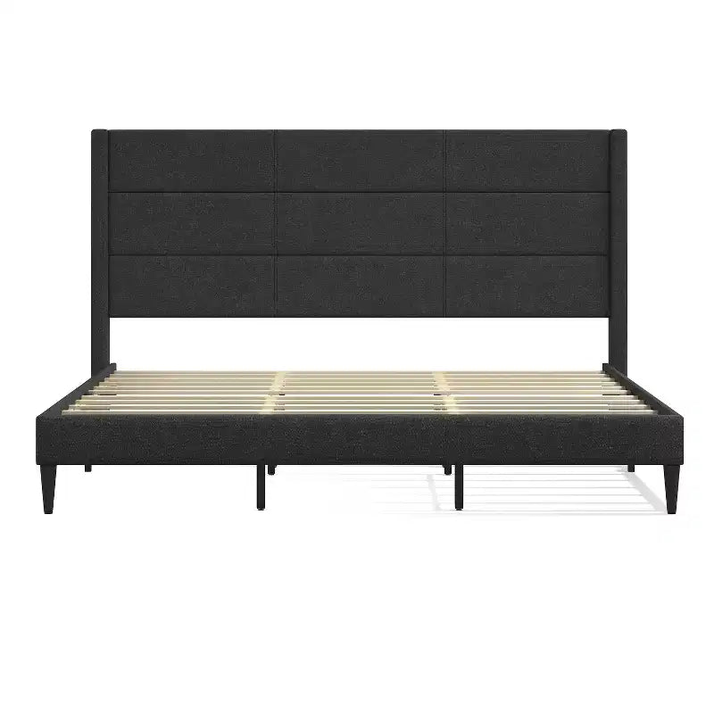 Glenwillow Home Pax - Estructura de cama tapizada tipo plataforma, elegante cabecera tipo ala, base para colchón, no necesita somier, fácil montaje