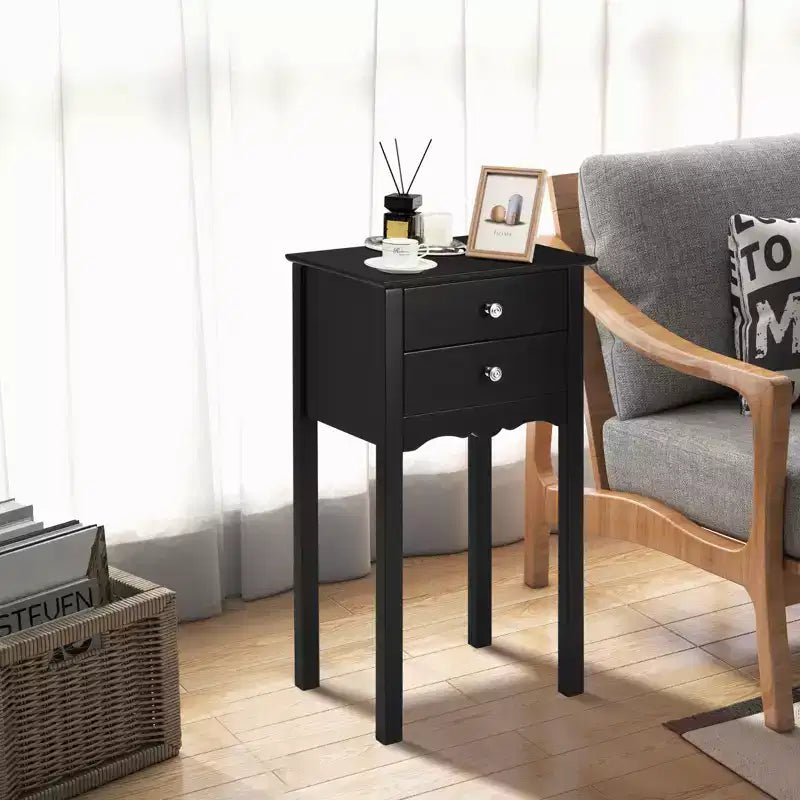 Mesa auxiliar Costway con 2 cajones, mesita de noche, muebles, color negro