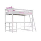 Cama alta doble Max & Lily, cama alta de madera maciza con escritorio y estantes de almacenamiento para niños