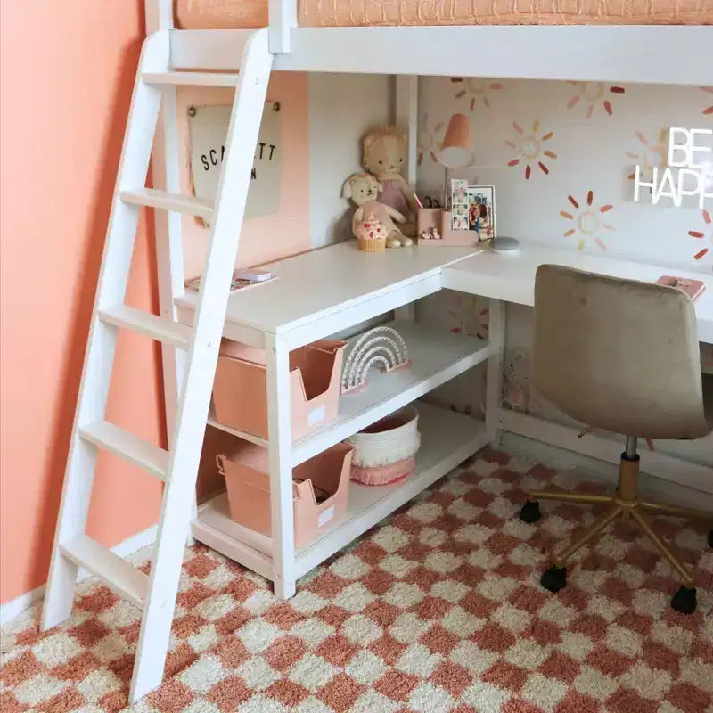 Cama alta doble Max & Lily, cama alta de madera maciza con escritorio y estantes de almacenamiento para niños