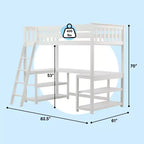 Cama alta doble Max & Lily, cama alta de madera maciza con escritorio y estantes de almacenamiento para niños
