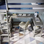 Cama alta doble Max & Lily, cama alta de madera maciza con escritorio y estantes de almacenamiento para niños