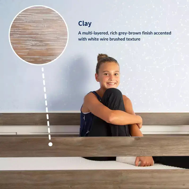 Cama alta doble Max & Lily, cama alta de madera maciza con escritorio y estantes de almacenamiento para niños