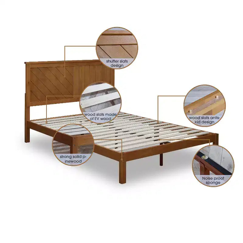 MUSEHOMEINC Base de cama de plataforma de madera maciza de 12 pulgadas con listones de madera, Queen