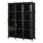 Costway Organizador de almacenamiento de 12 cubos, unidades organizadoras de plástico con estructura de acero, negro
