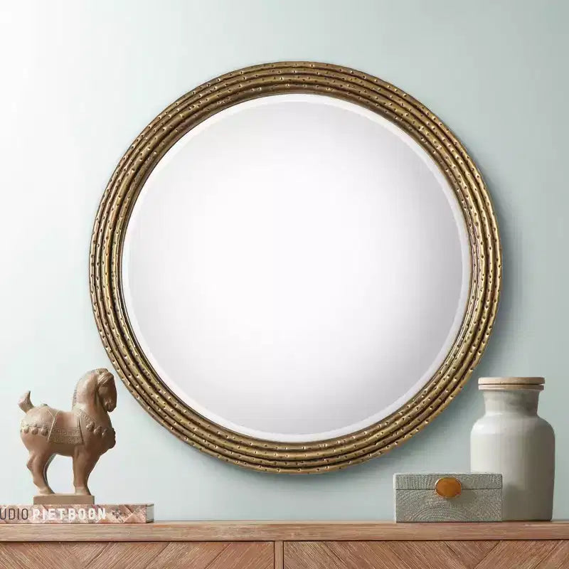 Espejo de pared decorativo redondo para tocador Uttermost, marco de hierro martillado rústico envejecido dorado, 42 1/4 de ancho, para baño, dormitorio, sala de estar
