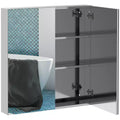 kleankin Bathroom Mirrored Cabinet, 24x26 Stainless Steel Frame Medicine Cabinet, Wall-Mounted Storage Organizer with Double Doors, Silver