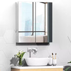Mueble de baño con espejo kleankin, 61x66 cm, armario botiquín con marco de acero inoxidable, organizador de almacenamiento montado en la pared con puertas dobles, plata