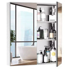 Mueble de baño con espejo kleankin, 61x66 cm, armario botiquín con marco de acero inoxidable, organizador de almacenamiento montado en la pared con puertas dobles, plata
