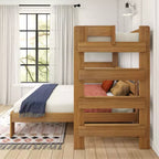 Litera moderna de madera maciza estilo casa de campo Max & Lily, estructura en L, individual sobre matrimonial, para niños
