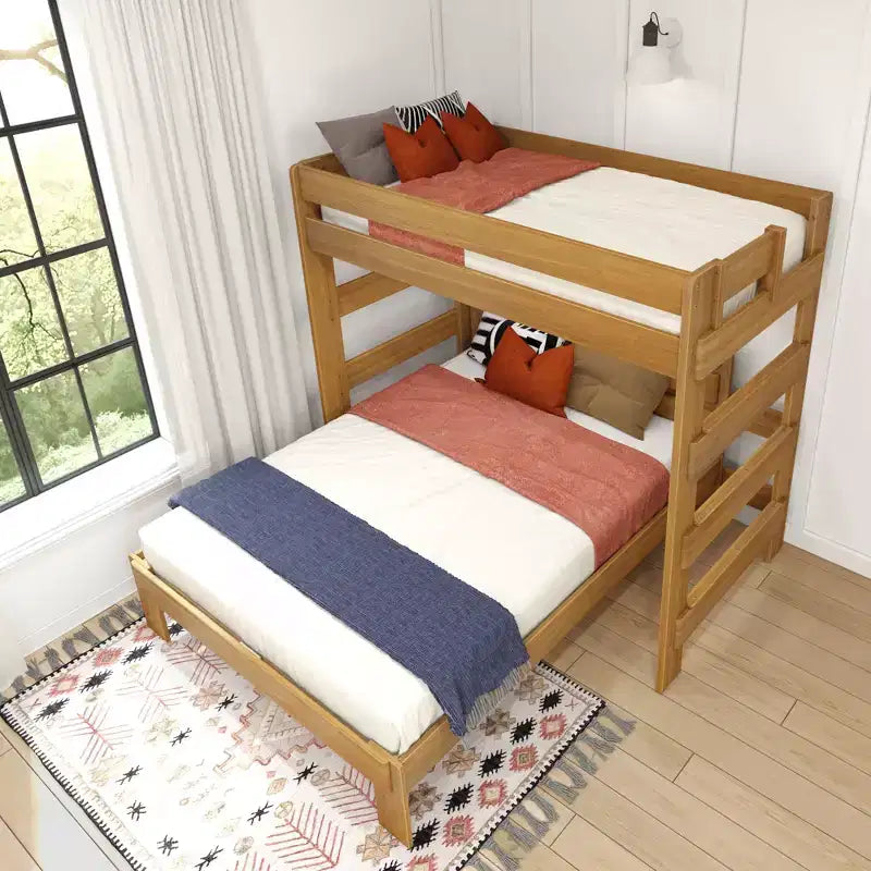 Litera moderna de madera maciza estilo casa de campo Max & Lily, estructura en L, individual sobre matrimonial, para niños