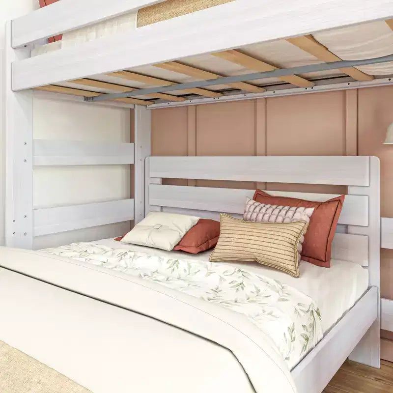 Litera moderna de madera maciza estilo casa de campo Max & Lily, estructura en L, individual sobre matrimonial, para niños