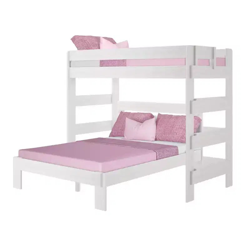 Litera moderna de madera maciza estilo casa de campo Max & Lily, estructura en L, individual sobre matrimonial, para niños
