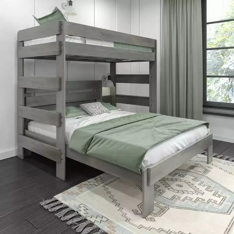 Litera moderna de madera maciza estilo casa de campo Max & Lily, estructura en L, individual sobre matrimonial, para niños