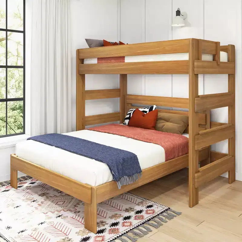 Litera moderna de madera maciza estilo casa de campo Max & Lily, estructura en L, individual sobre matrimonial, para niños
