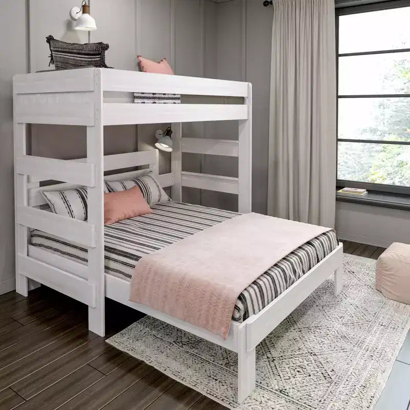 Litera moderna de madera maciza estilo casa de campo Max & Lily, estructura en L, individual sobre matrimonial, para niños