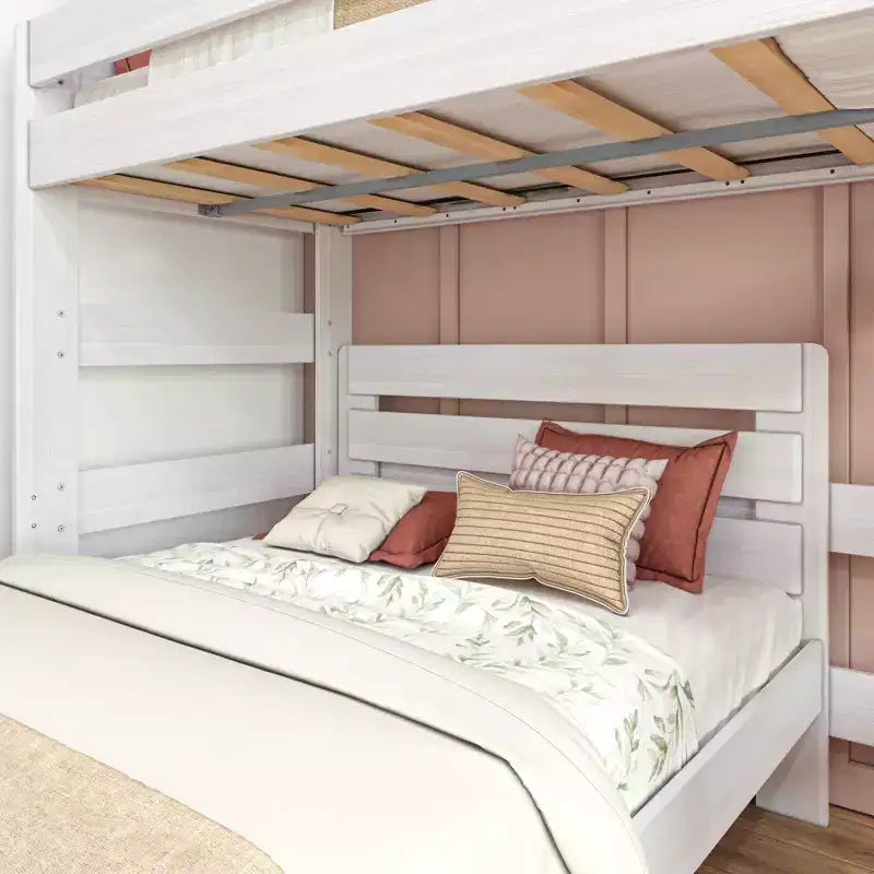 Max & Lily Litera de madera maciza, marco de cama en forma de L de dos plazas con cama de matrimonio, estilo moderno de granja para niños