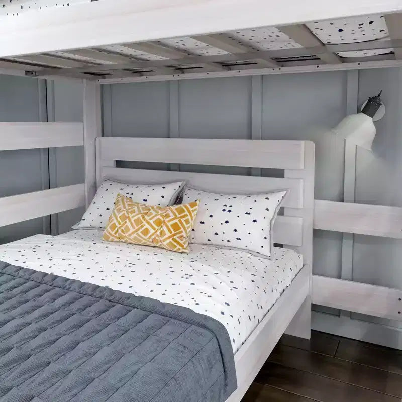 Max & Lily Litera de madera maciza, marco de cama en forma de L de dos plazas con cama de matrimonio, estilo moderno de granja para niños
