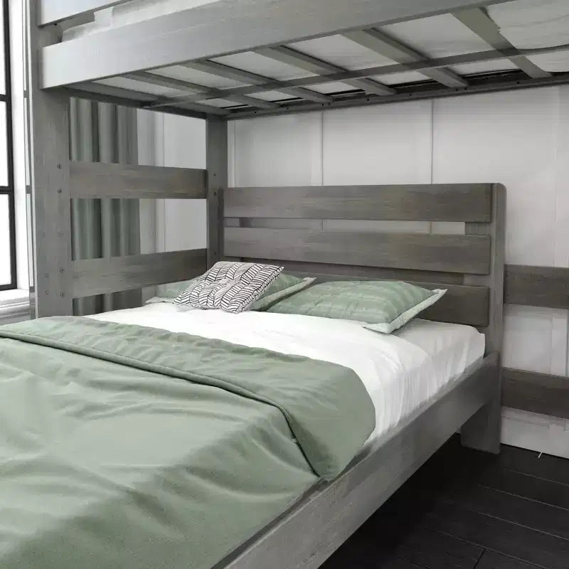 Max & Lily Litera de madera maciza, marco de cama en forma de L de dos plazas con cama de matrimonio, estilo moderno de granja para niños