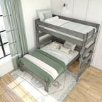 Max & Lily Litera de madera maciza, marco de cama en forma de L de dos plazas con cama de matrimonio, estilo moderno de granja para niños