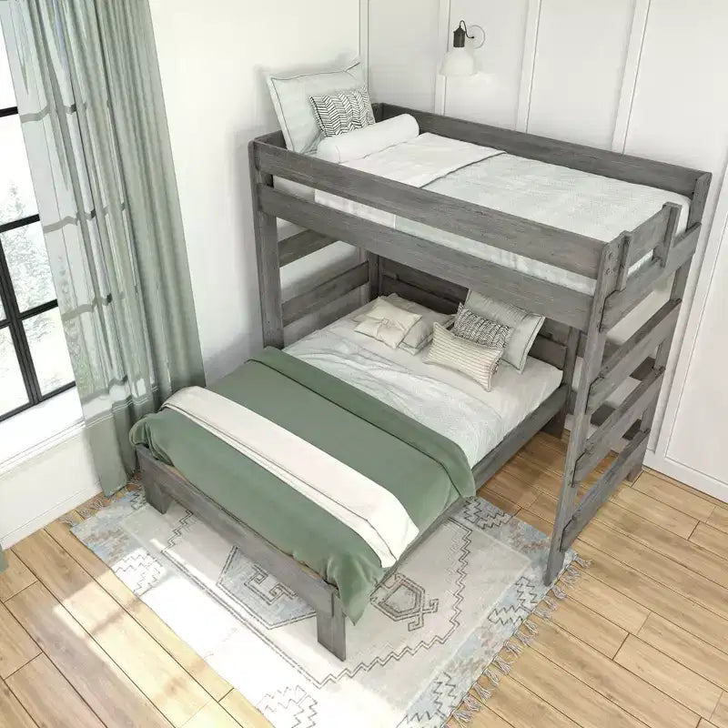Max & Lily Litera de madera maciza, marco de cama en forma de L de dos plazas con cama de matrimonio, estilo moderno de granja para niños