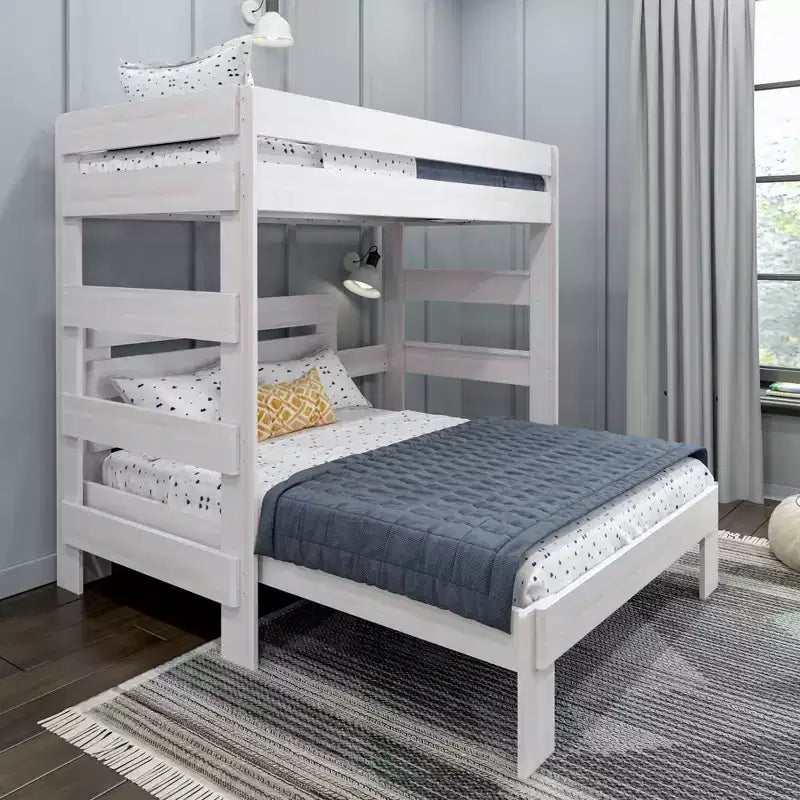 Max & Lily Litera de madera maciza, marco de cama en forma de L de dos plazas con cama de matrimonio, estilo moderno de granja para niños