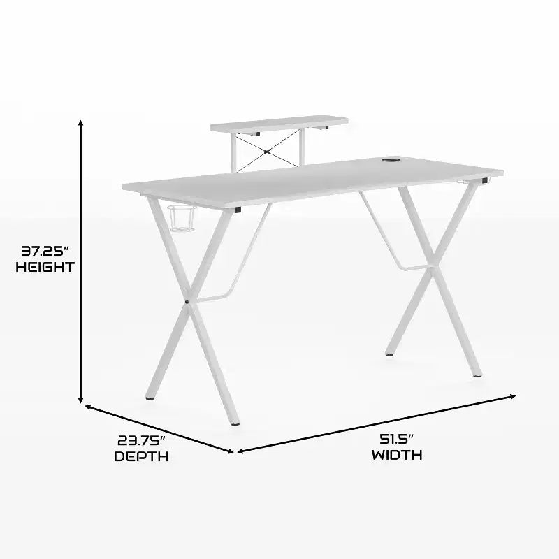 Escritorio de juegos BlackArc con superficie laminada y estructura de acero - Soporte para tazas desmontable, gancho para auriculares y soporte para smartphone/monitor