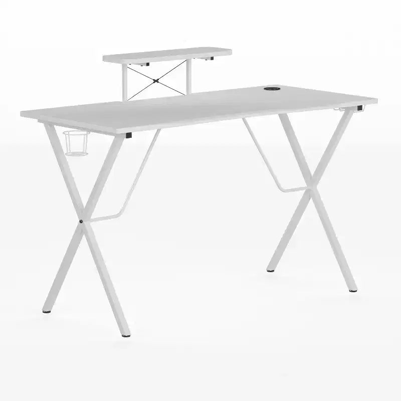 Escritorio de juegos BlackArc con superficie laminada y estructura de acero - Soporte para tazas desmontable, gancho para auriculares y soporte para smartphone/monitor