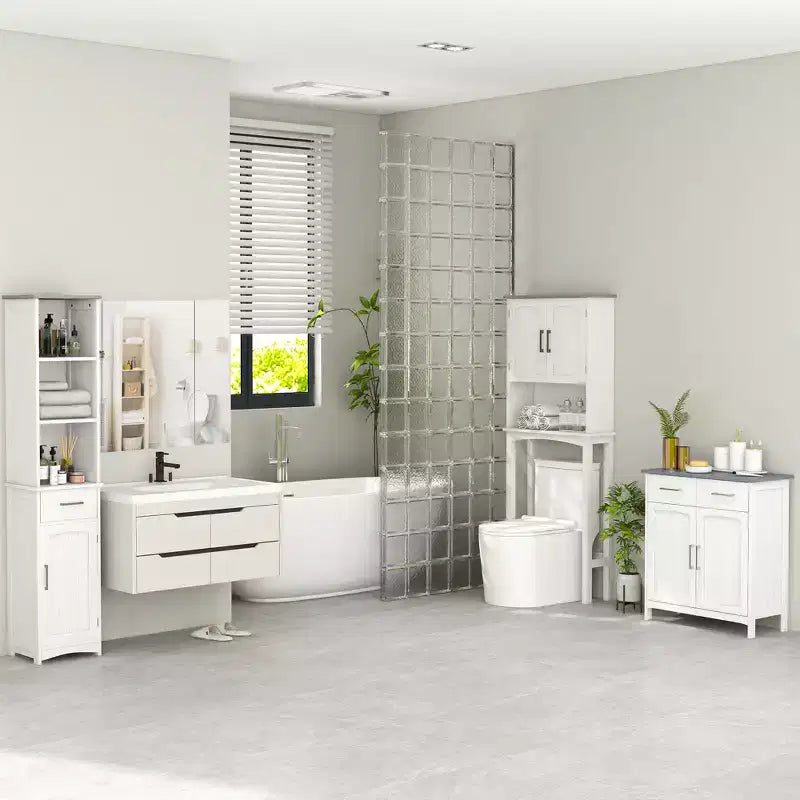 Armario de Medicinas LED kleankin, Organizador de Tocador de Baño Montado en la Pared con Espejo, Interruptor Táctil Regulable, Tres Puertas y Carga USB, Blanco