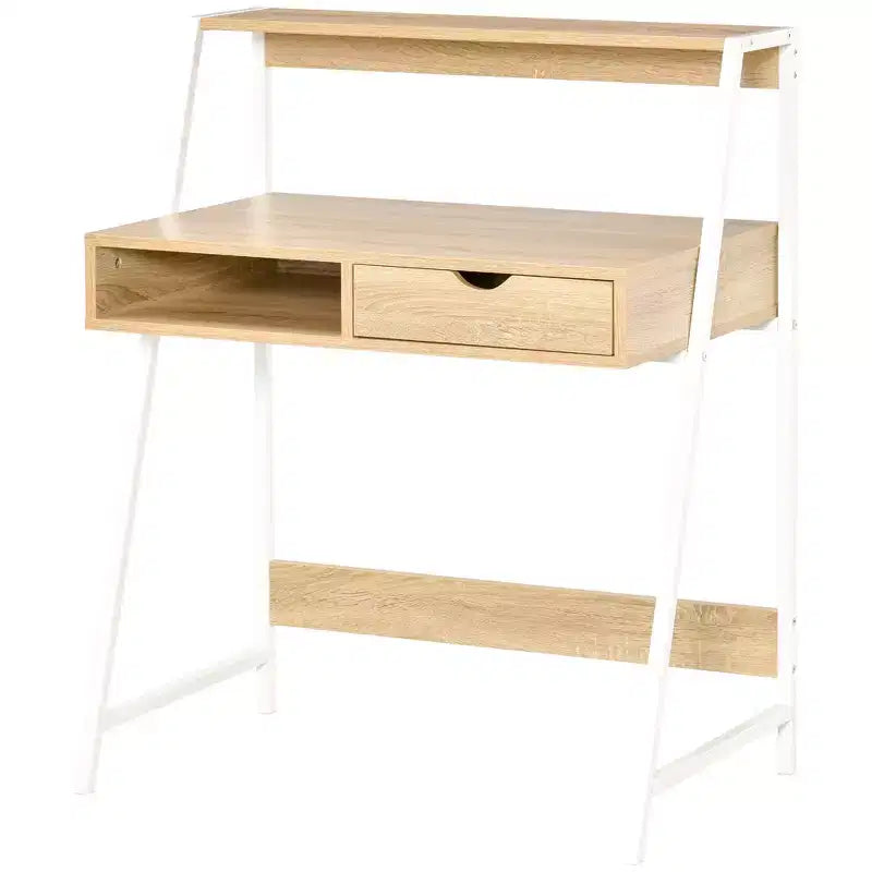 Escritorio HOMCOM para oficina en casa, escritorio para computadora para espacios pequeños, mesa de estudio con cajón y estantes de almacenamiento