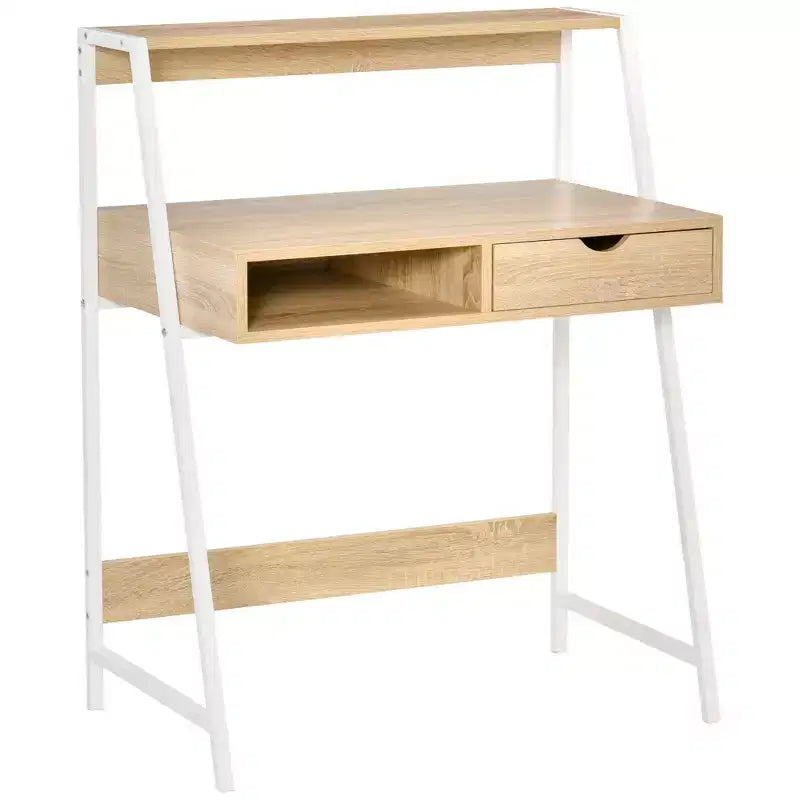 Escritorio HOMCOM para oficina en casa, escritorio para computadora para espacios pequeños, mesa de estudio con cajón y estantes de almacenamiento