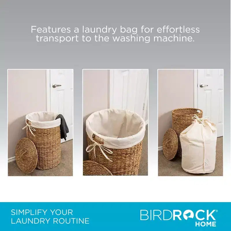 Cesto de ropa sucia BirdRock Home Seagrass con forro - Natural