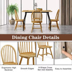 Costway Juego de 4 sillas laterales de comedor Windsor vintage, cocina con respaldo de huso de madera, natural