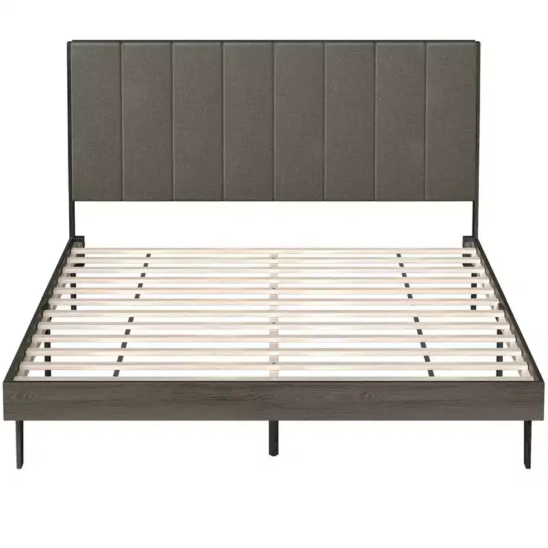 Base de colchón tapizada con copetudos y plataforma de madera con cabecero, tamaño Queen, marca Costway