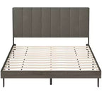 Base de colchón tapizada con copetudos y plataforma de madera con cabecero, tamaño Queen, marca Costway