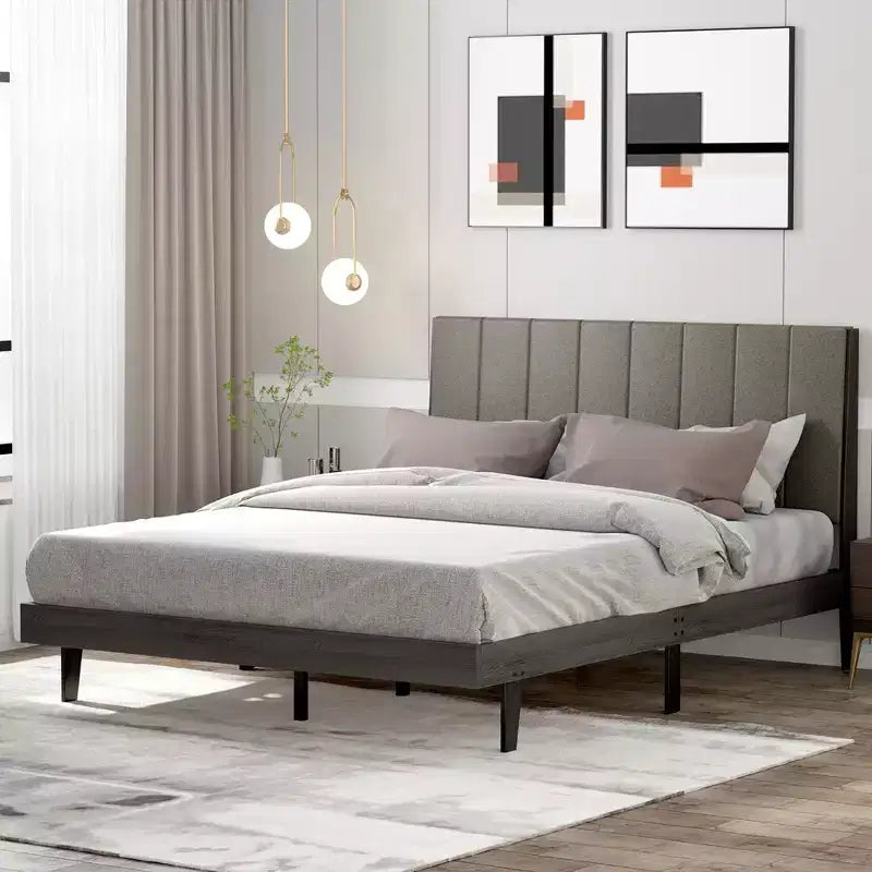 Base de colchón tapizada con copetudos y plataforma de madera con cabecero, tamaño Queen, marca Costway