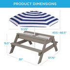 Mesa de picnic 3 en 1 para niños de Best Choice Products, para actividades al aire libre con arena y agua, con sombrilla
