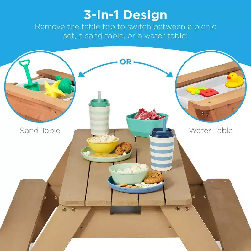 Mesa de picnic 3 en 1 para niños de Best Choice Products, para actividades al aire libre con arena y agua, con sombrilla