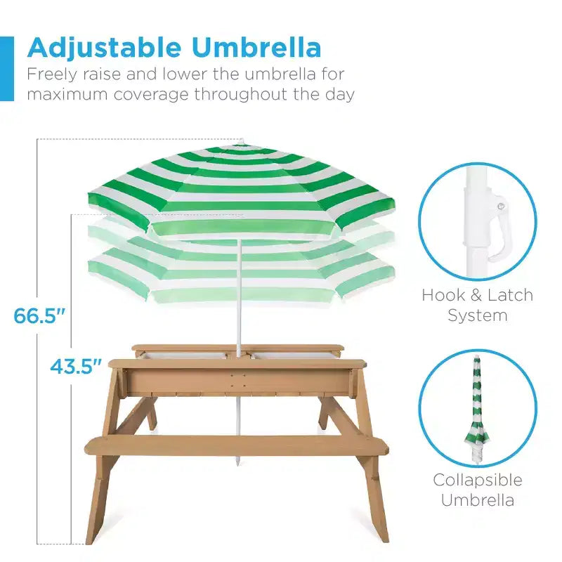 Mesa de picnic 3 en 1 para niños de Best Choice Products, para actividades al aire libre con arena y agua, con sombrilla