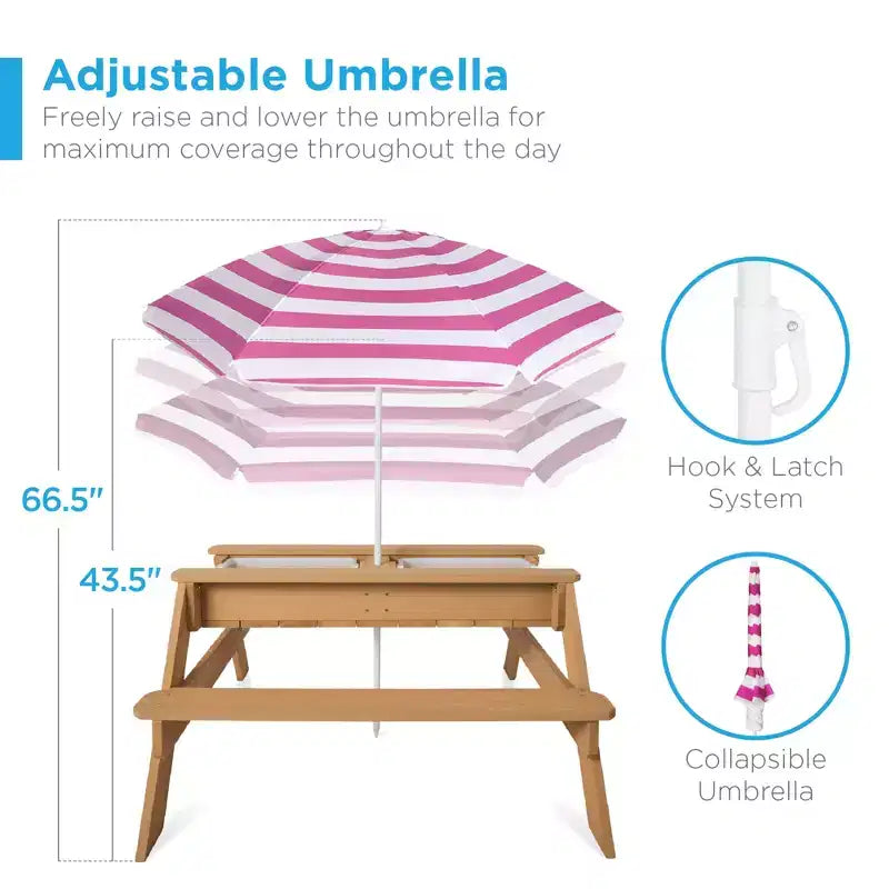 Mesa de picnic 3 en 1 para niños de Best Choice Products, para actividades al aire libre con arena y agua, con sombrilla