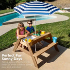 Mesa de picnic 3 en 1 para niños de Best Choice Products, para actividades al aire libre con arena y agua, con sombrilla