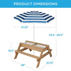 Mesa de picnic 3 en 1 para niños de Best Choice Products, para actividades al aire libre con arena y agua, con sombrilla