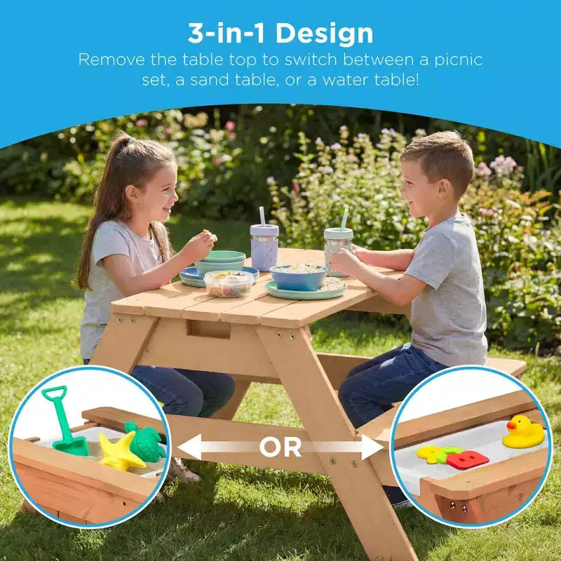 Mesa de picnic 3 en 1 para niños de Best Choice Products, para actividades al aire libre con arena y agua, con sombrilla