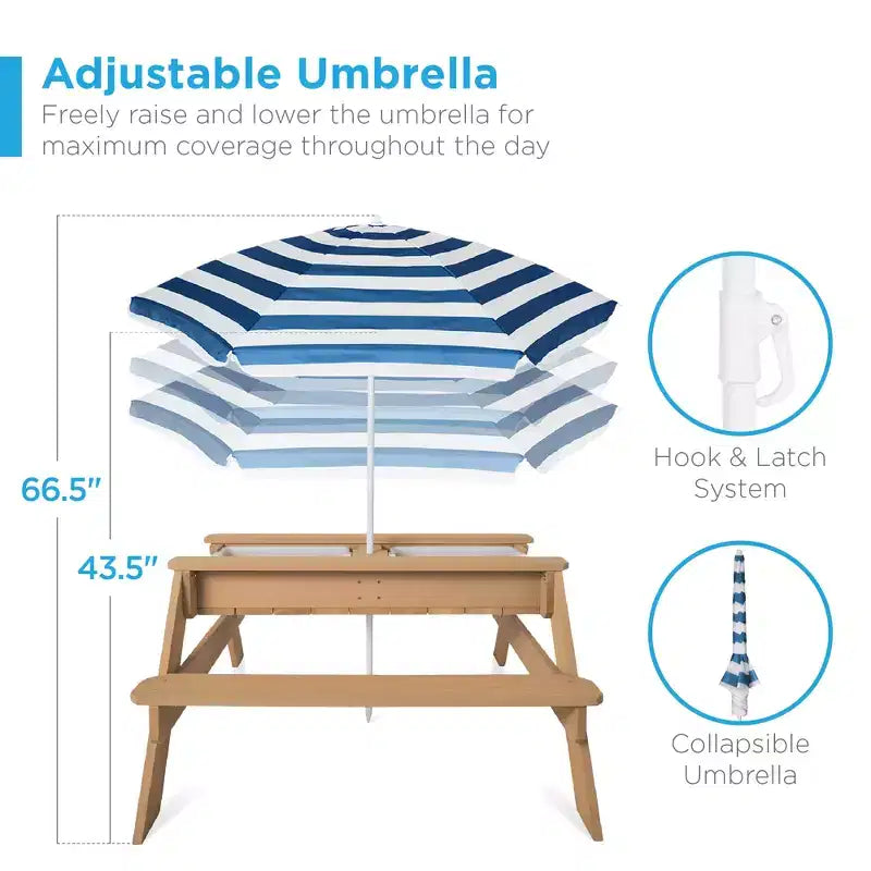 Mesa de picnic 3 en 1 para niños de Best Choice Products, para actividades al aire libre con arena y agua, con sombrilla