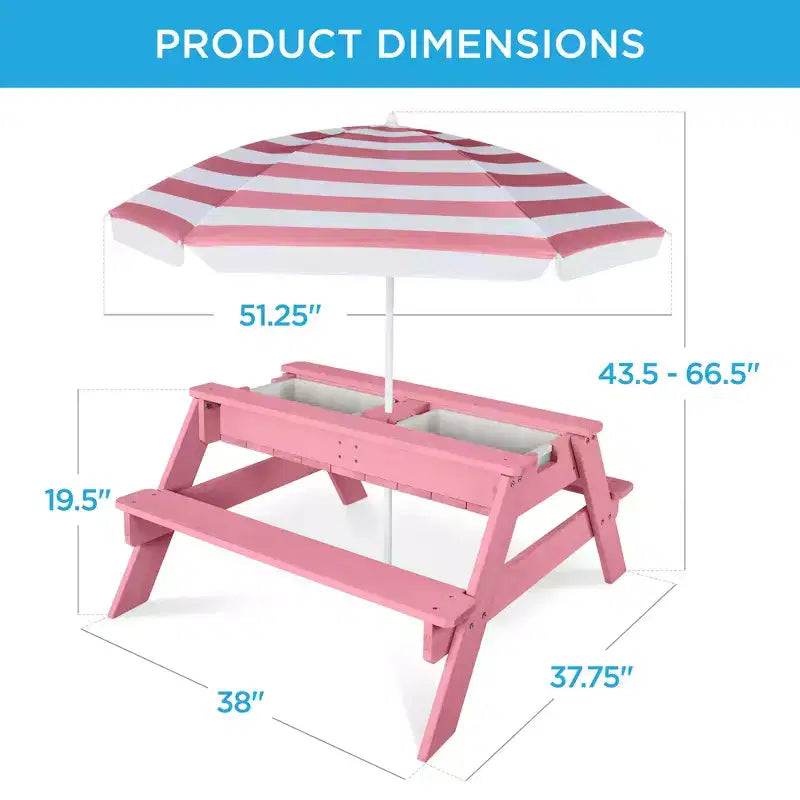 Mesa de picnic 3 en 1 para niños de Best Choice Products, para actividades al aire libre con arena y agua, con sombrilla