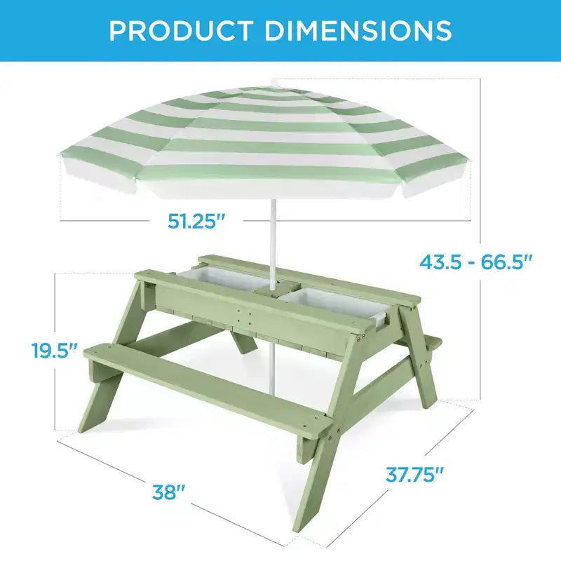 Mesa de picnic 3 en 1 para niños de Best Choice Products, para actividades al aire libre con arena y agua, con sombrilla
