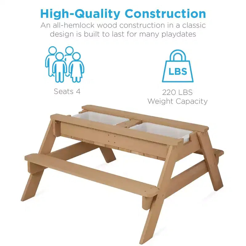 Mesa de picnic 3 en 1 para niños de Best Choice Products, para actividades al aire libre con arena y agua, con sombrilla