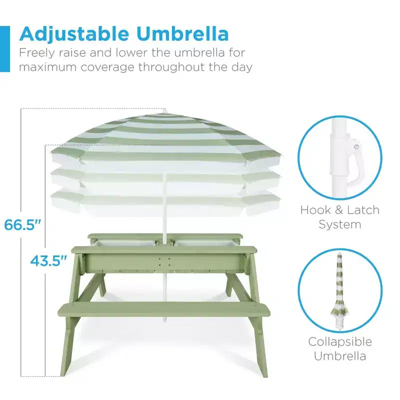 Mesa de picnic 3 en 1 para niños de Best Choice Products, para actividades al aire libre con arena y agua, con sombrilla