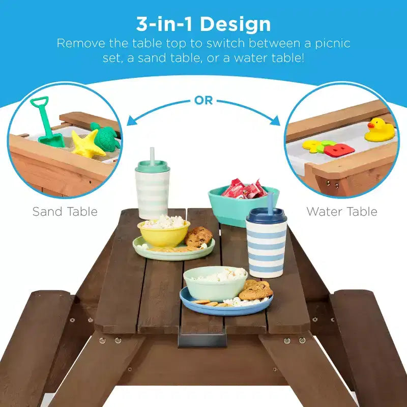 Mesa de picnic 3 en 1 para niños de Best Choice Products, para actividades al aire libre con arena y agua, con sombrilla