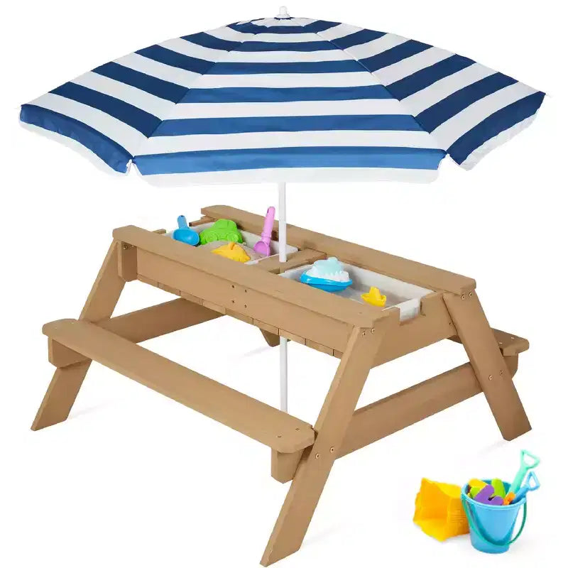 Mesa de picnic 3 en 1 para niños de Best Choice Products, para actividades al aire libre con arena y agua, con sombrilla